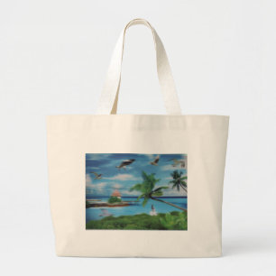 Tropische Beach Scene Art Print Grote Tote Bag