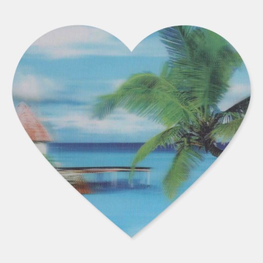 Tropische Beach Scene Art Print Hart Sticker (Voorkant)
