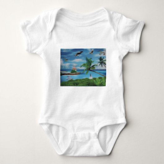 Tropische Beach Scene Art Print Romper (Voorkant)