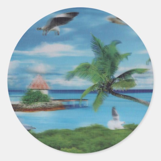 Tropische Beach Scene Art Print Ronde Sticker (Voorkant)