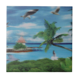 Tropische Beach Scene Art Print Tegeltje