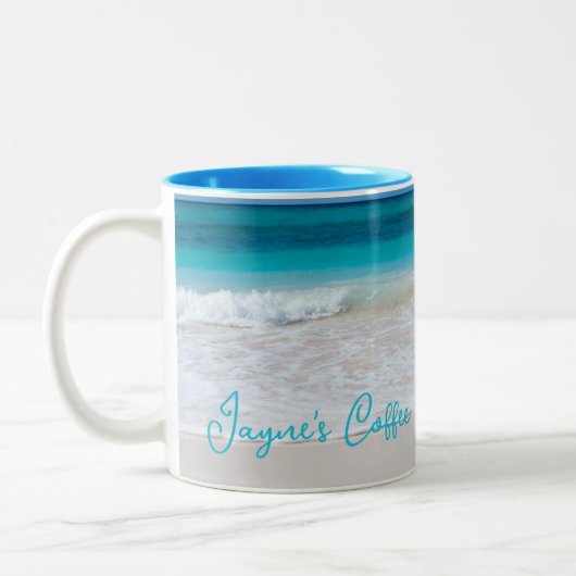 Tropische Beach Scene Personalized Coffee Mok (Links)