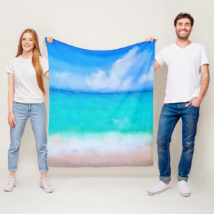 Tropische Beach Turquoise Blue White Waterverf Fleece Deken