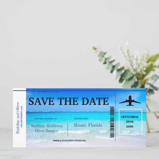 Tropische Bestemming Blauw  Trouw Save The Date (Staand voorkant)