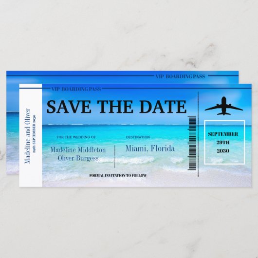 Tropische Bestemming Blauw  Trouw Save The Date (Voorkant / Achterkant)