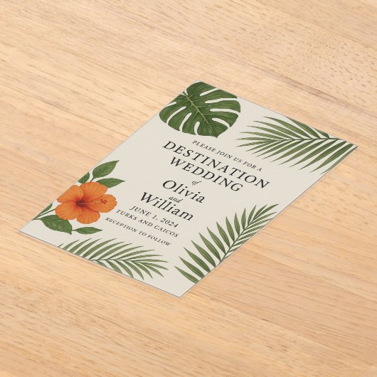 Tropische bestemmingsbruiloft acryl uitnodigingen (Laagn)