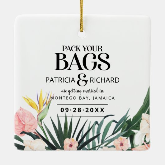 Tropische bestemmingsweddenschap bespaart de datum keramisch ornament (Achterkant)