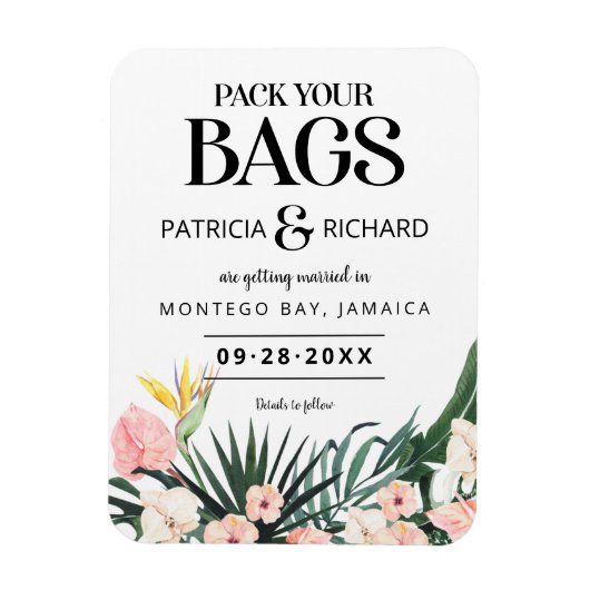 Tropische bestemmingsweddenschap bespaart de datum magneet (Verticaal)