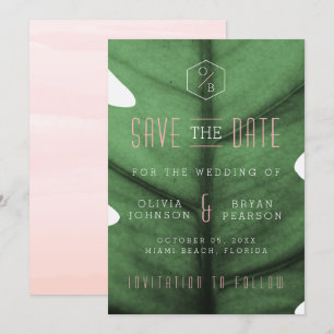 Tropische Blad Art Deco Geïnspireerde Save the Dat Kaart