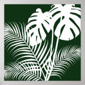 Tropische bladeren 1 wit op donkergroene kunstafdr poster (Voorkant)