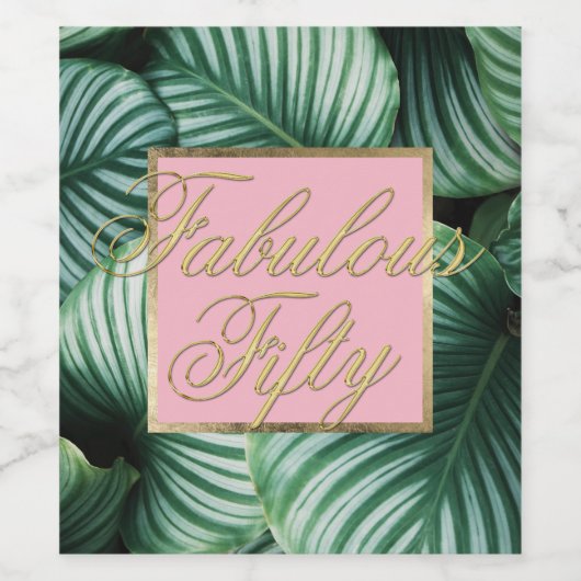 Tropische bladeren 50 en Fabulous vijftig verjaard Wijn Etiket (Enkel label)