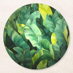 Tropische Bladeren Abstract Botanisch Jungle Natuu Ronde Kartonnen Onderzetter