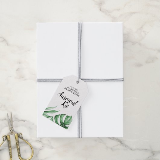 Tropische bladeren Bachelorette Survival Kit Label Cadeaulabel (Met Touw)