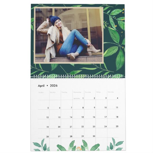 Tropische bladeren bewerkbare jaarfoto kalender (Apr 2026)
