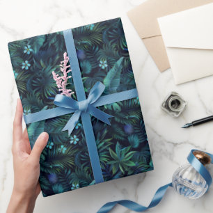 Tropische Bladeren Blauwe Bloemen Cadeaupapier