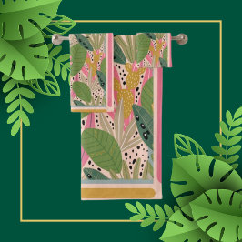 Tropische bladeren Blauwgroen, groen, roze, beachy Bad Handdoek