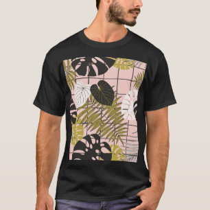 Tropische bladeren, bloemen, met de hand geschilde t-shirt