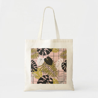 Tropische bladeren, bloemen, met de hand geschilde tote bag