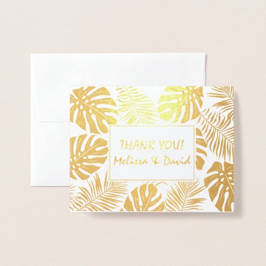Tropische bladeren bruiloft Dank u foto goud Folie Kaarten (Voorkant met envelop)