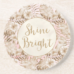 Tropische bladeren Cream Blush Gold Glitter Shine Zandsteen Onderzetter