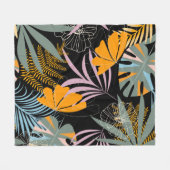 Tropische bladeren: donkere  print. fleece deken (Voorkant (Horizontaal))