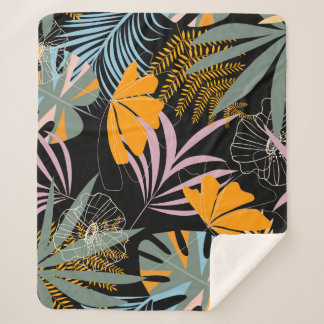Tropische bladeren: donkere print. sherpa deken