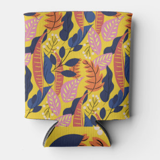 Tropische bladeren en bessen, gele achtergrond. blikjeskoeler