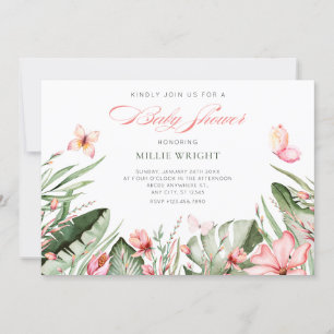 Tropische bladeren en bloemen baby shower kaart