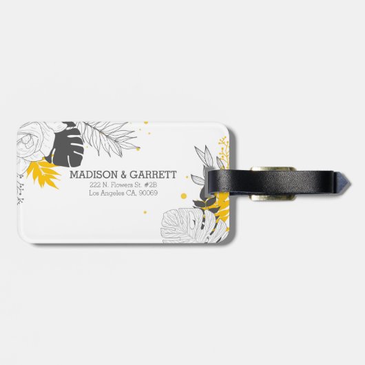Tropische bladeren en bloemen bagagelabel (Achterkant horizontaal)