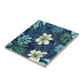 Tropische bladeren en bloemen blauw groen tegeltje (Zijkant)