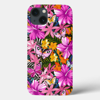 Tropische bladeren en bloemen iPhone 13 hoesje