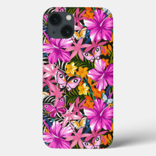 Tropische bladeren en bloemen iPhone 13 hoesje