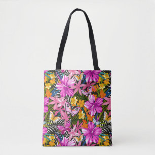 Tropische bladeren en bloemen draagtas
