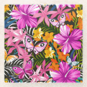 Tropische bladeren en bloemen glazen onderzetter (Voorkant)