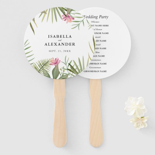 Tropische bladeren en bloemen handwaaier (Voorkant en achterkant)