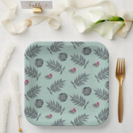 Tropische bladeren en bloemen papieren bordje