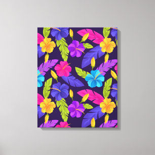 Tropische bladeren en bloemen Patroon-23857 Canvas Afdruk