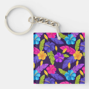 Tropische bladeren en bloemen Patroon-23857 Sleutelhanger