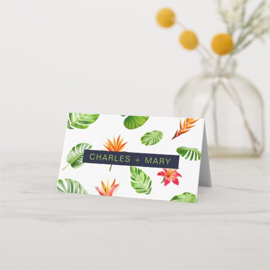 Tropische bladeren en bloemen Retro bruiloft (Achterkant)