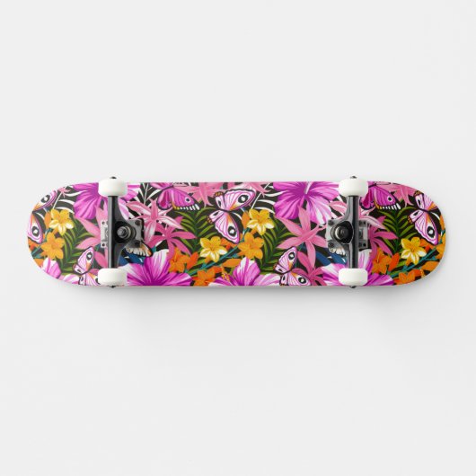 Tropische bladeren en bloemen skateboard (Horizontaal)