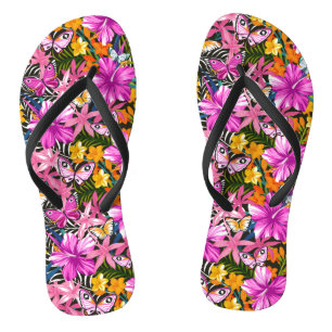 Tropische bladeren en bloemen teenslippers