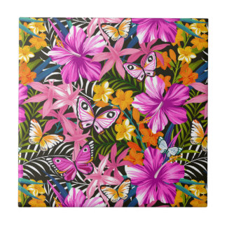 Tropische bladeren en bloemen tegeltje