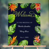Tropische bladeren en bloemen welkom bruiloft acry acryl bord (Neutraal)