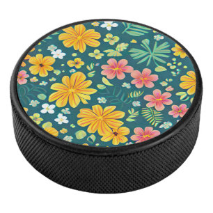 Tropische bladeren en bloesems hockey puck