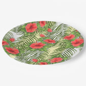 Tropische bladeren en Borden met hibiscus-rondepap Papieren Bordje (Gekanteld)