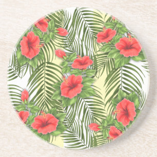 Tropische bladeren en hibiscus Round Sandstone-Ond Zandsteen Onderzetter