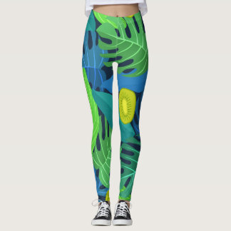 Tropische bladeren en Kiwi-patroon Leggings