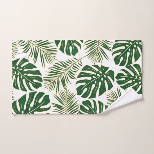 Tropische bladeren en monogram groen, goud bad handdoek (Handdoek)