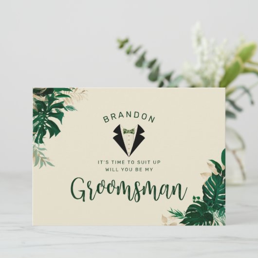 Tropische bladeren en Tuxedo zullen mijn fractiege (Staand voorkant)