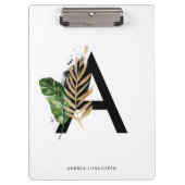 Tropische bladeren Faux Gold Foil Letter A Monogra Klembord (Voorkant)